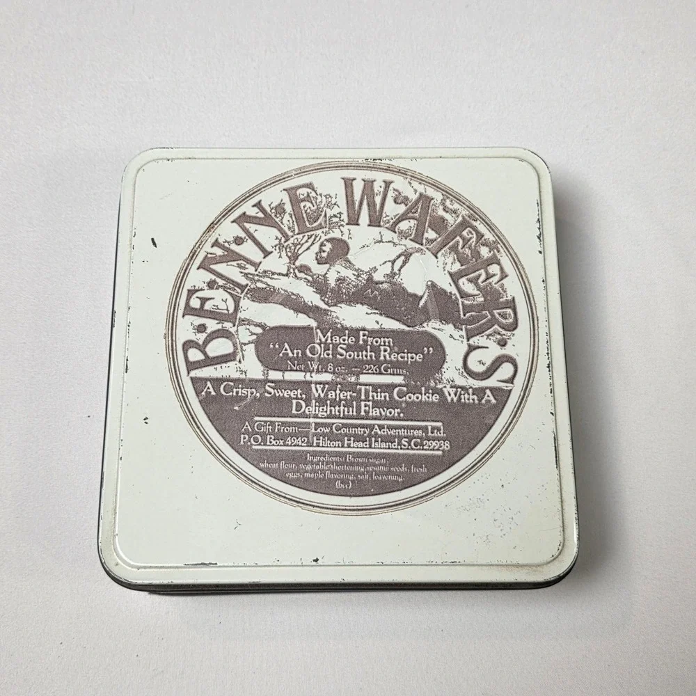 Benne Wafers Cookie Tin Hilton Head Island SC Low Country Adventures 6in Vintage
